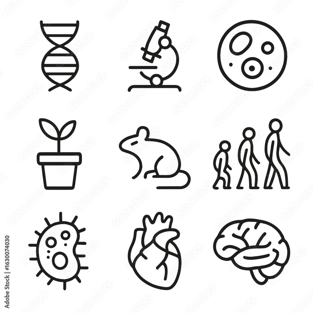 Life Science Icons. Outline icon set of life sciences: DNA strand ...