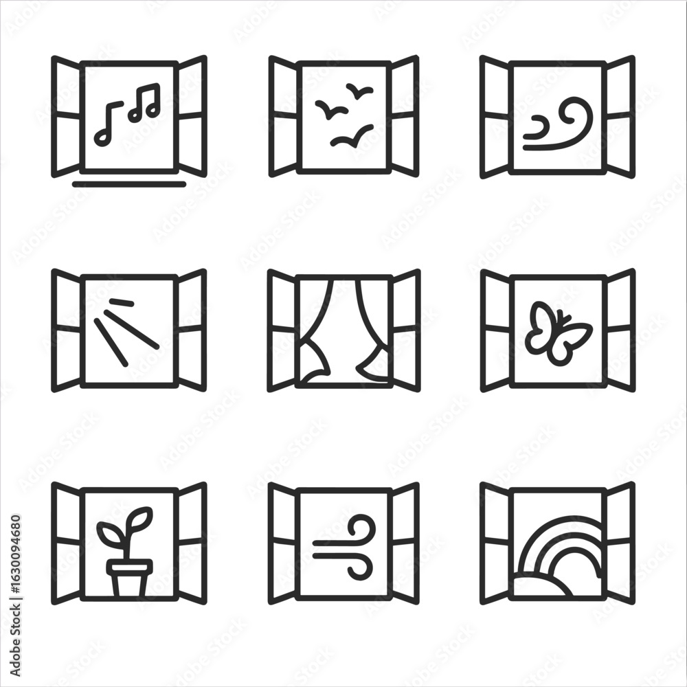 Open Window Icons. Outline icon set of open window concepts: open ...