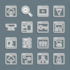 Wall Mural - Set line Secure your site with HTTPS, SSL, Online shopping on screen, UI or UX design, play video, Web developer programming code, Search engine, Cloud technology data transfer and icon. Vector