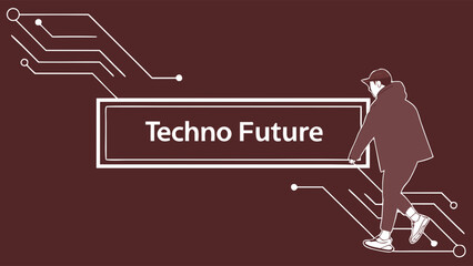 Stylized illustration of a person walking with a Techno Future text box.