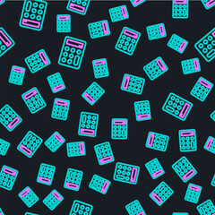 Wall Mural - Line Calculator icon isolated seamless pattern on black background. Accounting symbol. Business calculations mathematics education and finance. Vector