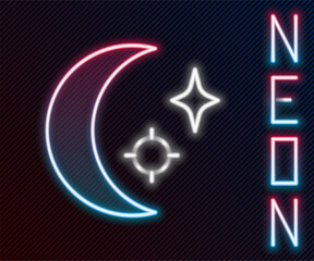 Wall Mural - glowing neon line moon and stars icon isolated on black background. cloudy night sign. sleep dreams 