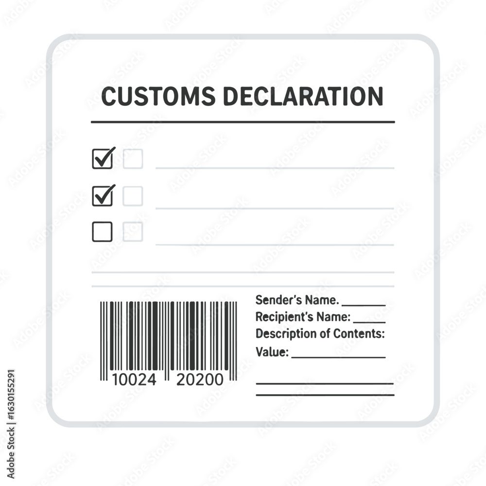 Custom Declaration Form Blank customs declaration form with barcode, checkboxes, and fields for ...