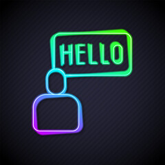 Wall Mural - Glowing neon line Acquaintance icon isolated on black background. Vector