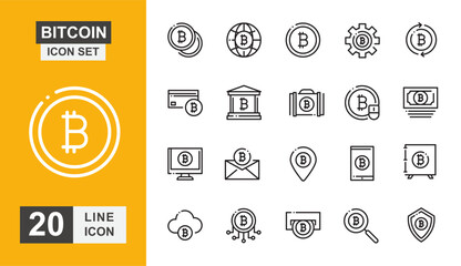 Bitcoin icon set. Finance, banking, virtual, paying, business, internet, investment, trade and more line icon.