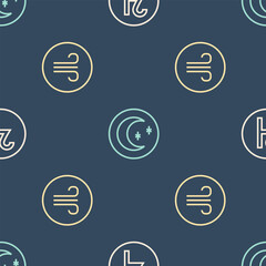 Wall Mural - set line symbol jupiter, windy weather and moon and stars on seamless pattern. vector