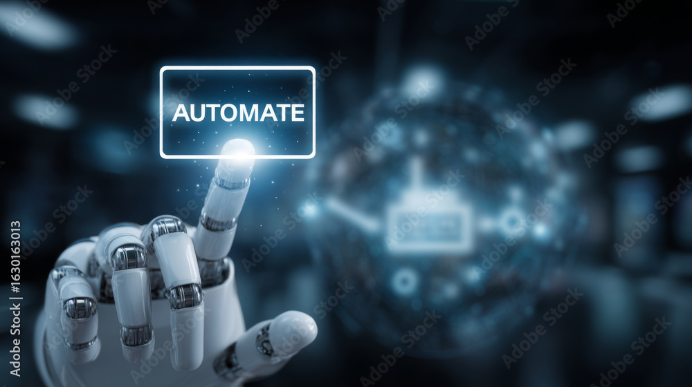 chrome robotic hand pressing control panel icon labeled AUTOMATE with ...