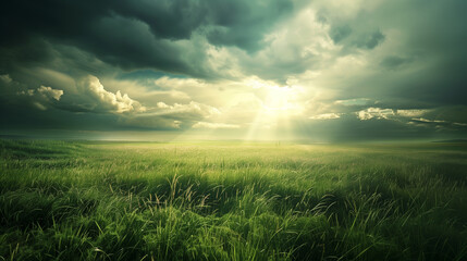 Wall Mural - green field and blue sky. field and clouds