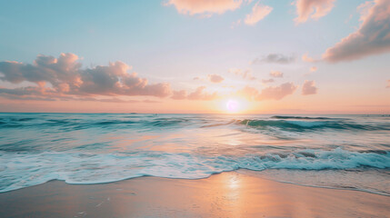 Wall Mural - sky over calm sea. beach at sunset. sea and sunny sky on horizon over calm water