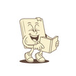 © provectors - Comic childish book cartoon character read textbook laughing vector illustration. Funky cute minimalist literature library mascot studying knowledge art entertainment education