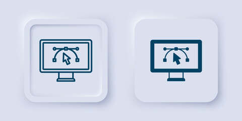 Filled and outline Computer display with vector design program icon isolated on isolated on grey background. Photo editor software with user interface. Square button. Vector