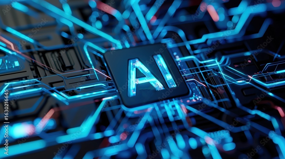 Abstract AI Logo with Glowing Blue Digital Circuit Background ...
