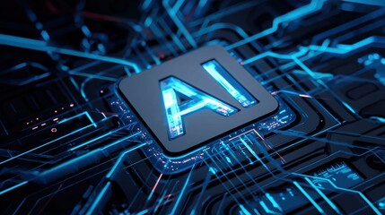 abstract ai logo with glowing blue digital circuit background, futuristic artificial intelligence an