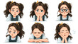 © เพ็ญพักตร์ วงกระต่าย - Cartoon Girl's Expressive Face: Vector Emotion Set