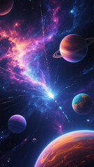 Wall Mural - Vibrant Cosmic Scene with Planets and Nebulae