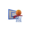© Relaxing - Cartoon basketball hoop and textured ball, featuring a blue and white backboard, red and white rim, and blue and white net