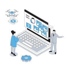 Wall Mural - designer studio 3d isometric concept with isometry people design for web. creative team brainstormin