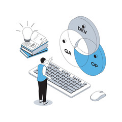 Wall Mural - devops 3d isometric concept with isometry people design for web. administrator working in agile codi