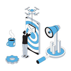 Wall Mural - digital marketing 3d isometric concept with isometric people design for web. man with megaphone maki