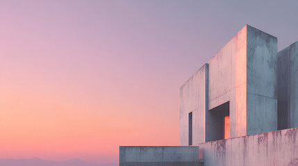 Wall Mural - pink and orange sunset over geometric concrete building