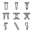© Coosh448 - Table Leg Icon Set. Outline icon set of table leg designs: straight leg, tapered leg, turned leg, hairpin leg, pedestal base,