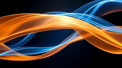 Dynamic Abstract: Flowing Orange and Blue Ribbon Waves on Black Background