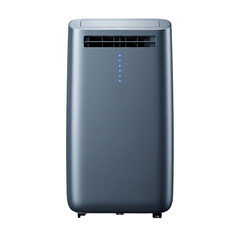 Portable air conditioner unit with a sleek design. It features a digital display and control panel. The background is transparent, isolated for easy use in designs.