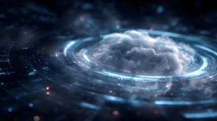 Wall Mural - swirling cloud hologram with flowing data particles