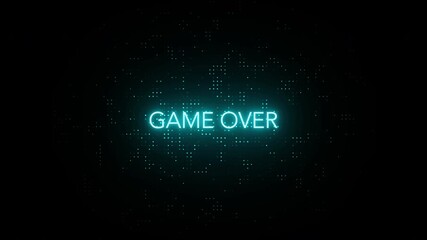 Video game neon blue game over message glows on digital background for gaming design projects, website banners, and social media posts.
