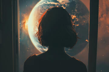 Wall Mural - ai generated image of human life on another planet space
