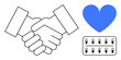© robu_s - Handshake, blue heart, and keyboard icon emphasizing teamwork, trust, and virtual collaboration. Ideal for business, support, digital connection, community remote work trust-building simple