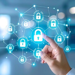 hand interacting with digital security network