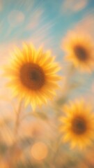 Wall Mural - vibrant sunflowers under dreamy sky.