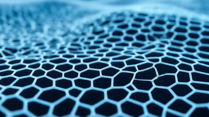 Abstract Wavy Blue Hexagonal Mesh Pattern with 3d Rendering and Molecular Structure Detail on Dark Backdrop