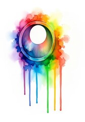 Wall Mural - rainbow lens abstract art - vibrant watercolor painting of a rainbow colored lens with paint drips, 