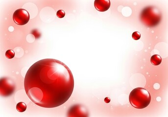 Wall Mural - red spheres floating background - abstract of shiny red spheres floating on a soft pink and white bo