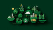 © Almaz - The concept of carbon credit and carbon footprint with icons.Tradable certificate to drive industry and company to the direction of low emissions and carbon offset solution.Green vector template.