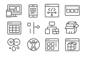 Stylish web design icons on dark background