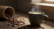 © Mas2ters - Café fresco grãos aromáticos bebida quente xícara vaporizante momento relaxante pausa matinal energia revigorante