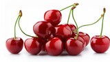 Pile of Fresh Red Sweet Cherries on White Background