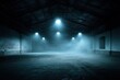 © Ibe - Industrial warehouse interior at night, lit by spotlights