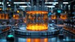 © Stocksy - Industrial machine with glowing liquid inside a glass container in a factory setting.