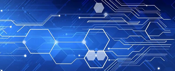 Wall Mural - Blue technology background with white lines and geometric shapes, high-tech vector banner design for digital or internet tech advertising Generative AI