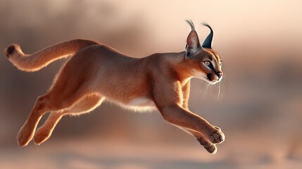 Canvas Print -   A 3D rendering of a Caracalon cat leaping with its front paws extended