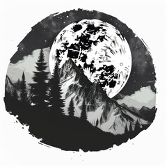 Wall Mural - moonlit mountain forest illustration