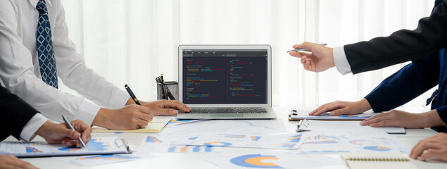 Software development programming on computer screen for brisk application and program coding