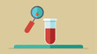 © Justlight - Blood Sample An illustration showing a drop of on a clean glass slide with a magnifying glass hovering above it indicating tests.