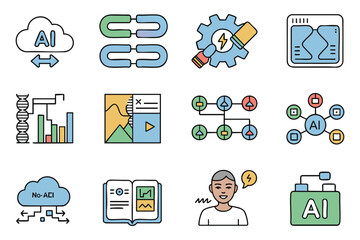 AI Data Analysis and Cloud Computing Icons