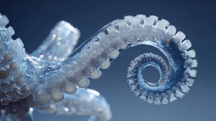 Wall Mural -   Glass spiral sculpture, close-up against blue backdrop