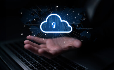 Wall Mural - cloud computing enables digital growth with secure data storage, scalable infrastructure, and strate